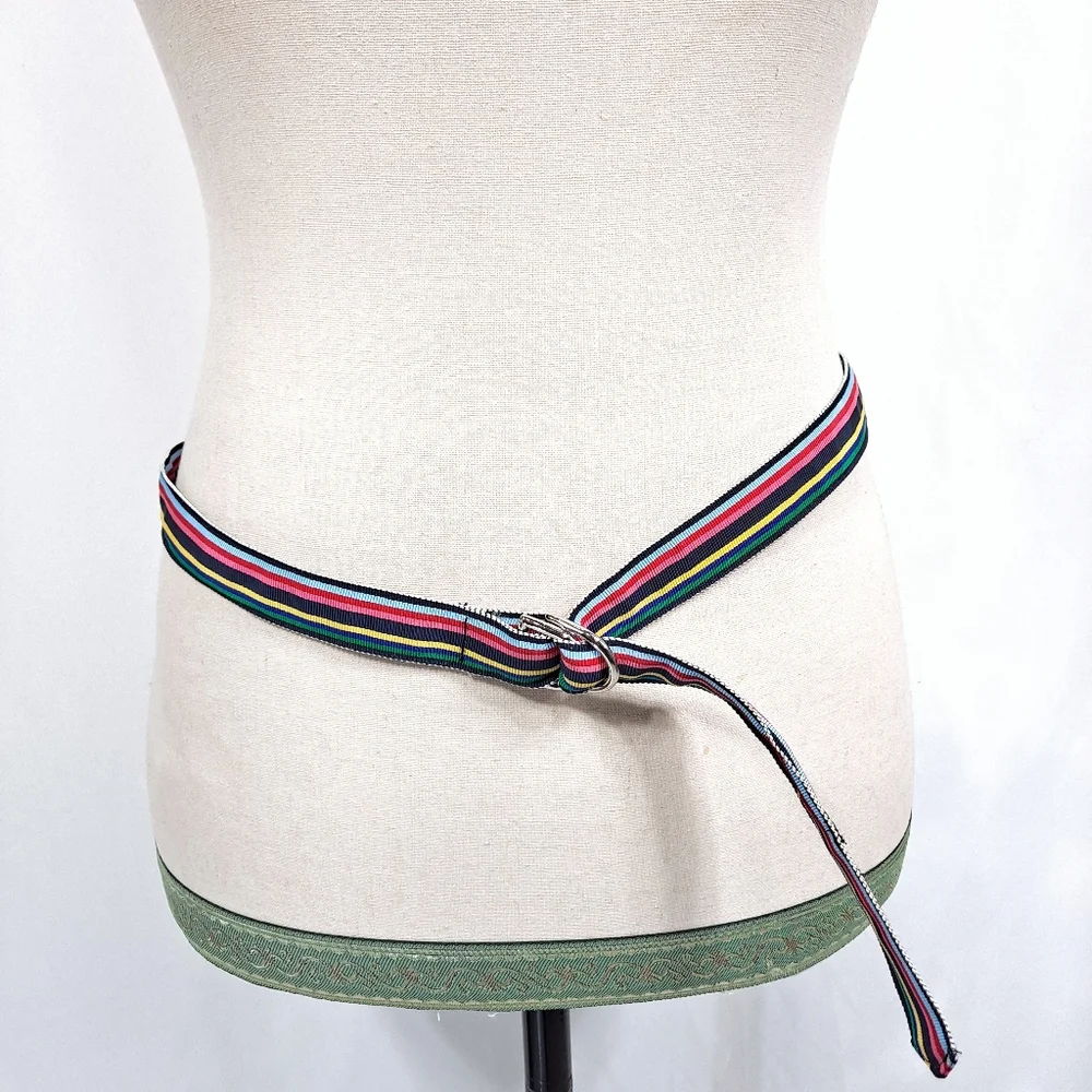 CK Bradley Rainbow Ribbon Fabric Double D Ring Belt
